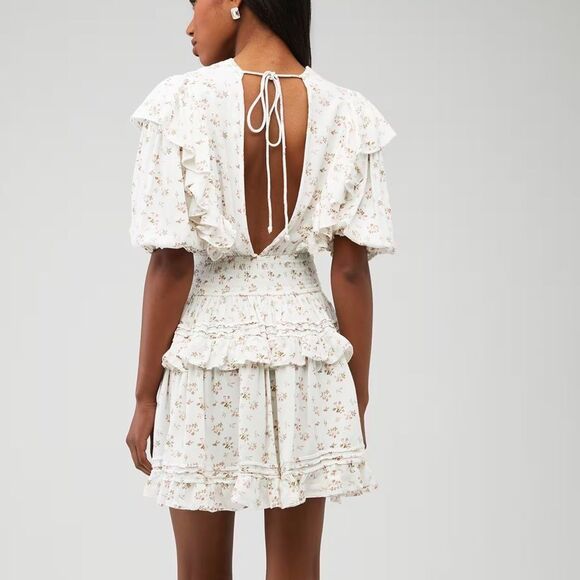 Jen's Pirate Booty Petit Floral Cream Puff Sleeve Dress Medium - Picture 2 of 9